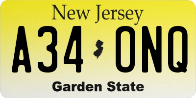 NJ license plate A34ONQ
