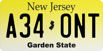 NJ license plate A34ONT