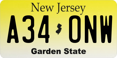 NJ license plate A34ONW