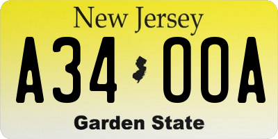 NJ license plate A34OOA