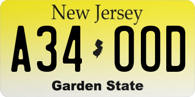 NJ license plate A34OOD