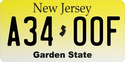 NJ license plate A34OOF