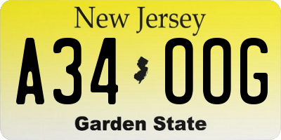 NJ license plate A34OOG