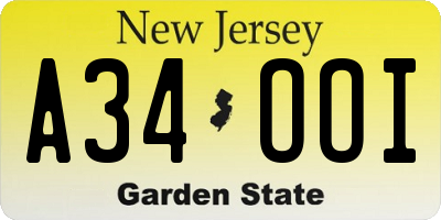NJ license plate A34OOI