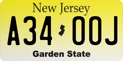 NJ license plate A34OOJ