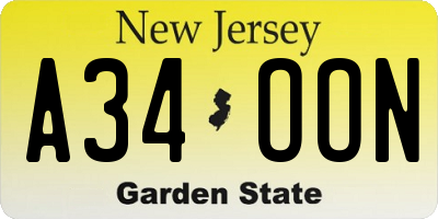 NJ license plate A34OON