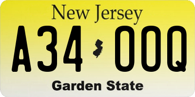 NJ license plate A34OOQ