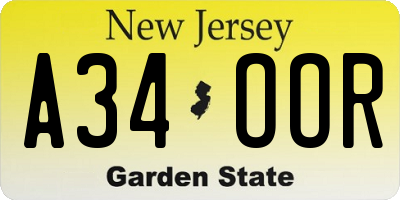 NJ license plate A34OOR
