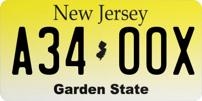 NJ license plate A34OOX