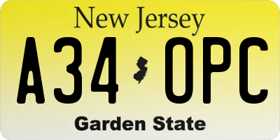 NJ license plate A34OPC