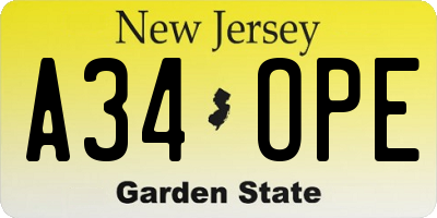 NJ license plate A34OPE