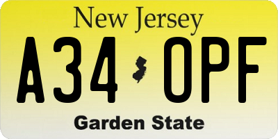 NJ license plate A34OPF