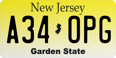 NJ license plate A34OPG