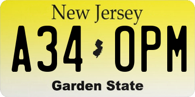NJ license plate A34OPM
