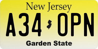 NJ license plate A34OPN