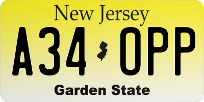 NJ license plate A34OPP
