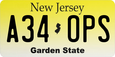 NJ license plate A34OPS