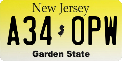 NJ license plate A34OPW