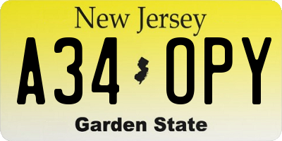 NJ license plate A34OPY