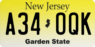 NJ license plate A34OQK