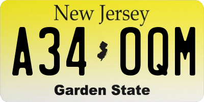NJ license plate A34OQM
