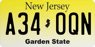 NJ license plate A34OQN