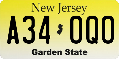 NJ license plate A34OQO