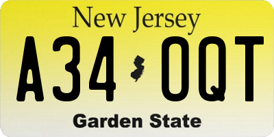 NJ license plate A34OQT
