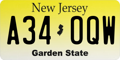 NJ license plate A34OQW