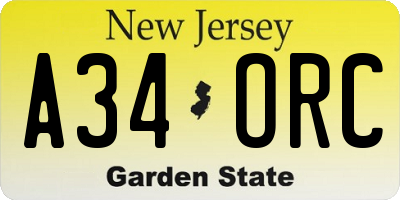 NJ license plate A34ORC
