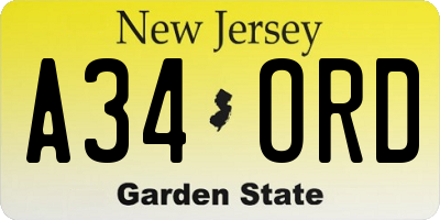 NJ license plate A34ORD