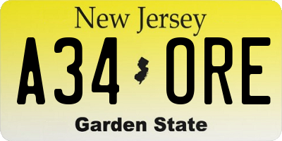 NJ license plate A34ORE