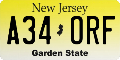 NJ license plate A34ORF