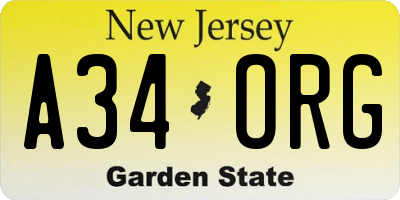NJ license plate A34ORG