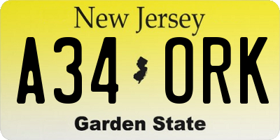 NJ license plate A34ORK