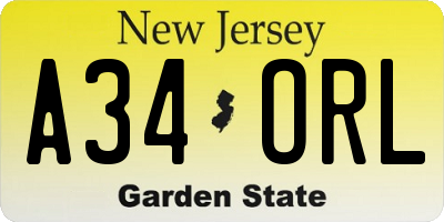 NJ license plate A34ORL