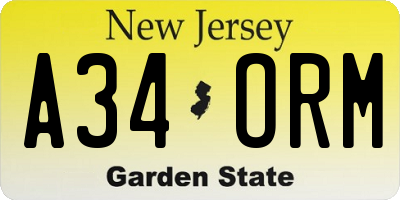 NJ license plate A34ORM