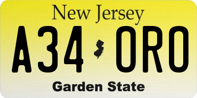 NJ license plate A34ORO