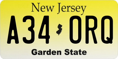 NJ license plate A34ORQ