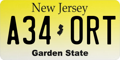 NJ license plate A34ORT