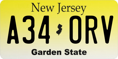 NJ license plate A34ORV