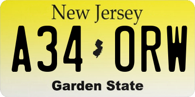 NJ license plate A34ORW