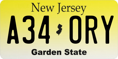 NJ license plate A34ORY