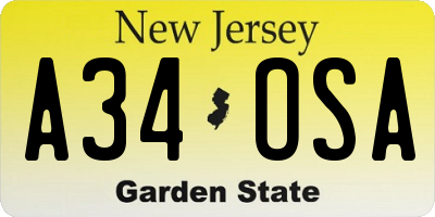 NJ license plate A34OSA