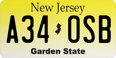 NJ license plate A34OSB
