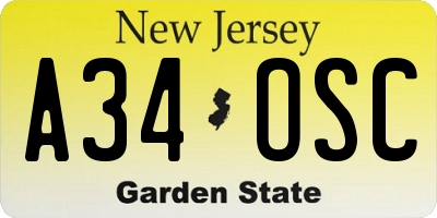 NJ license plate A34OSC