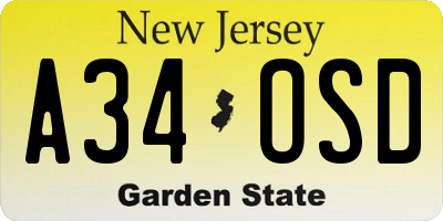 NJ license plate A34OSD