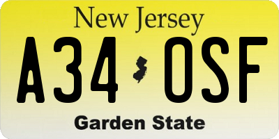 NJ license plate A34OSF