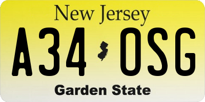 NJ license plate A34OSG