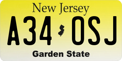 NJ license plate A34OSJ
